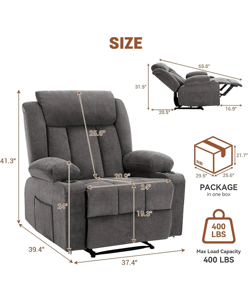 gaomon Manual Recliner Chair with Massage & Heat,Classic and Traditional Oversized Recliner Chair,8-Point Vibration, Lumbar Heating