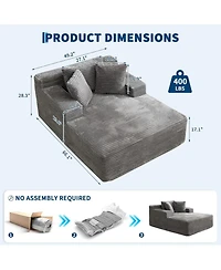 gaomon 50" Oversized Chaise Lounge Indoor, Corduroy Boneless Sofa Bed with 3 Pillows, Deep Seat Sleeper Couch Reading Chairs for Living Room Bedr