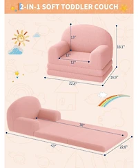 gaomon Kids Couch, 2-in-1 Convertible Teddy Fleece Fabric Toddler Sofa Chair, Soft Fold Out Couch Lounger for Kids, Comfy Children's Sofa Bed