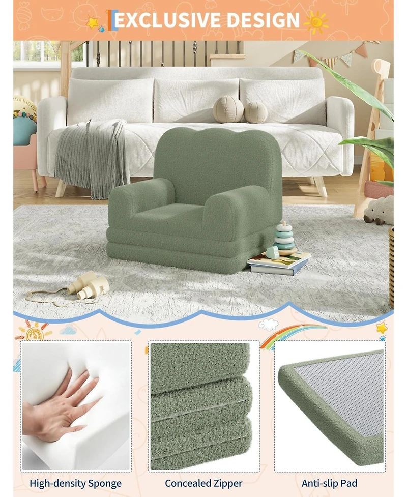 gaomon Kids Couch, 2-in-1 Comfy Toddler Couch Fold Out