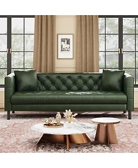 gaomon Leather Couch, Handmade Button Tufted 3 Seater Sofa, Chesterfield Sofa with Deep Seat and 2 Pillows, Leather Sofa for Living Room Apartment