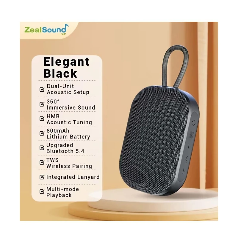 Zealsound Portable Wireless Speakers - Indoor/Outdoor Companion with Hand Strap, Dual Speaker Stereo Pairing & 4-Hour Battery