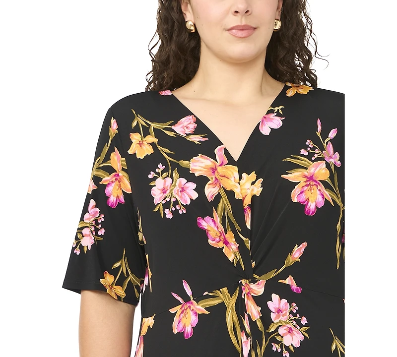 Msk Plus Size V-Neck Printed Midi Dress