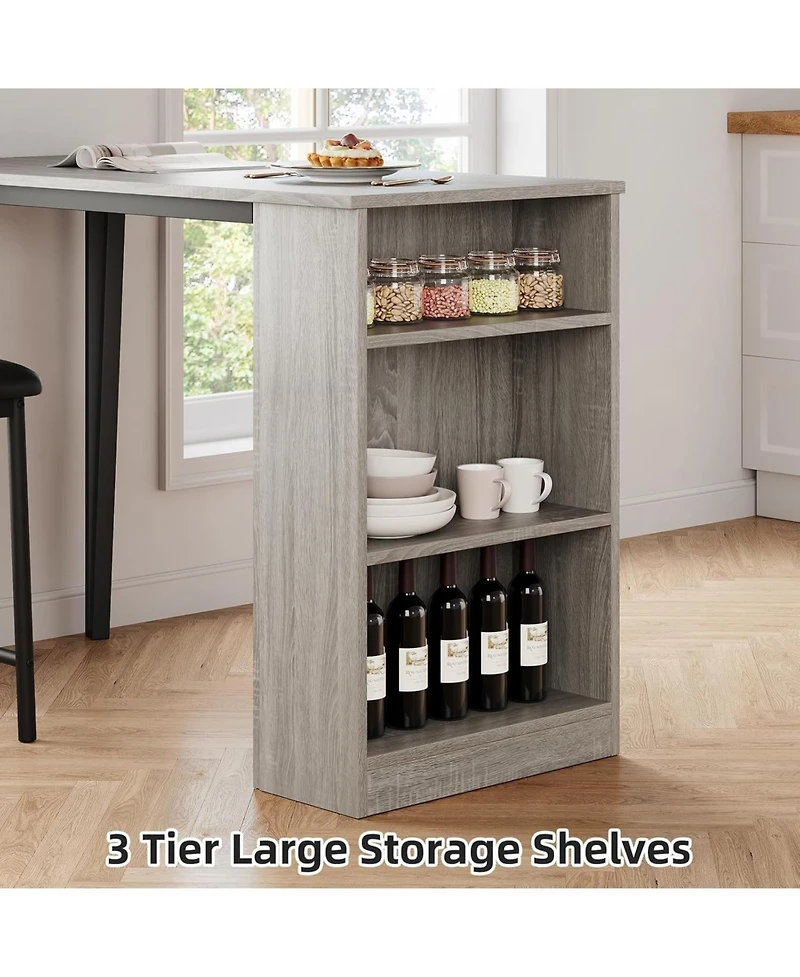 gaomon Bar Table Set of 2 with Storage Shelves, Extendable Dining Table with 2 Cushioned Chairs, 3 Piece Counter Height Set for Kitchen