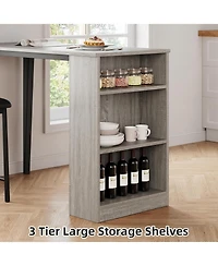 gaomon Bar Table Set of 2 with Storage Shelves, Extendable Dining Table with 2 Cushioned Chairs, 3 Piece Counter Height Set for Kitchen