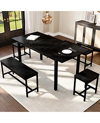 gaomon 5Pcs Dining Table Set for 4-8 People, 63 Large Extendable Kitchen with 2 Benches and Square Stools sets