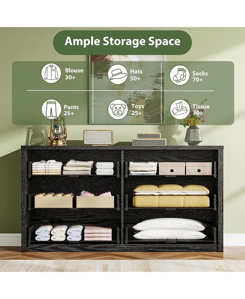 gaomon 6 Drawer Dresser for Bedroom, Wide Handle-Free Wooden Chest of Drawers, Modern Storage Cabinet for Living Room or Entryway