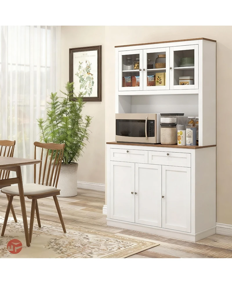 Yigii 71" Kitchen Cabinet with Microwave Stand, 8 Compartments, 2 Drawers, Adjustable Shelves, Modern Design