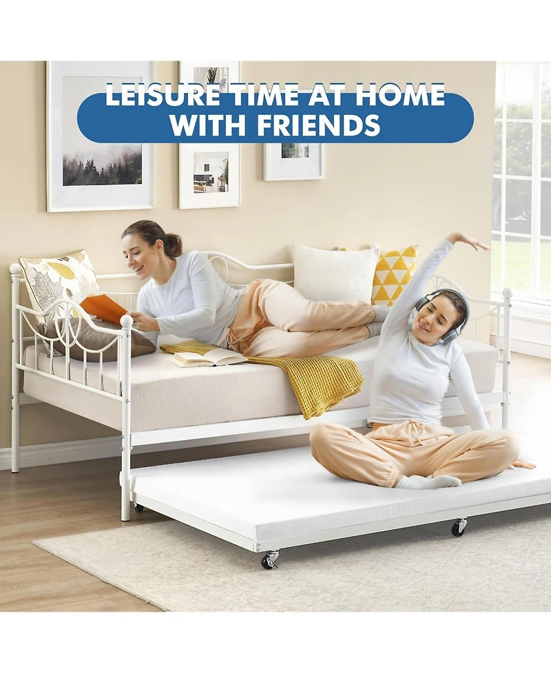 gaomon Twin Heart-Shaped Metal Sofa Bed Frame With Underbed Set, Daybed With Trundle With Steel Slat Support