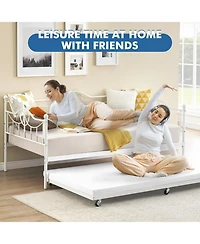 gaomon Twin Heart-Shaped Metal Sofa Bed Frame With Underbed Set, Daybed With Trundle With Steel Slat Support
