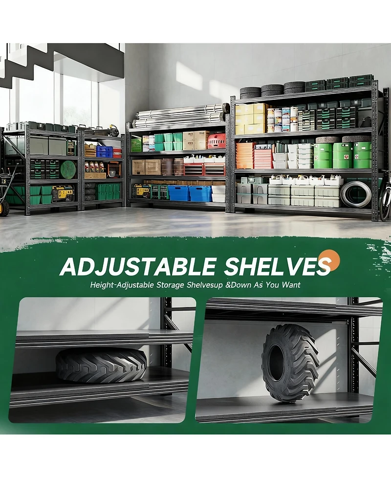 Yigii Heavy Duty 48" Wx 70" H Garage Shelving, 4-Tier, Adjustable, 3000 lbs Capacity