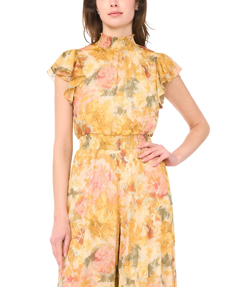 Msk Petite Flutter-Sleeve Mock Neck Jumpsuit