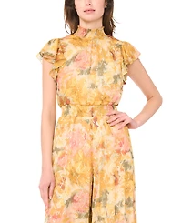 Msk Petite Flutter-Sleeve Mock Neck Jumpsuit