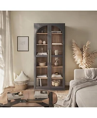 Yigii 67" Glass Display Cabinet with 6-Tier Adjustable Shelves for Home & Camp Commercial Use