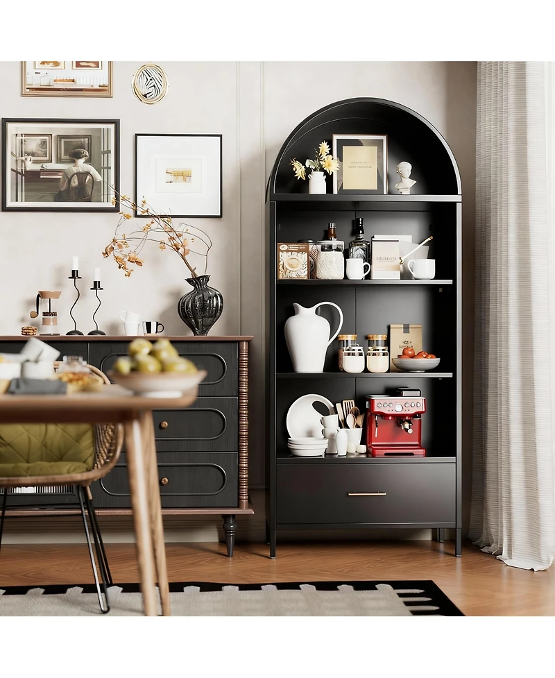 Yigii Stylish Metal Arched Bookshelf Cabinet for Home Office and Living Room