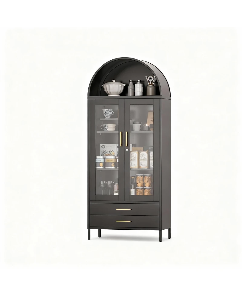 Yigii Stylish Metal Arched Bookshelf Cabinet for Home Office and Living Room