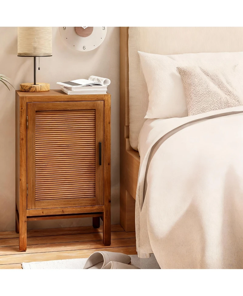 Yigii Rustic Slat Nightstand with 2 Shelves for Bedrooms