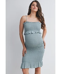 Hello Miz Maternity Smocked Spaghetti Strap Dress with Ruffle Hem
