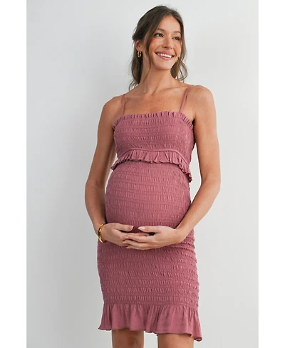 Hello Miz Maternity Smocked Spaghetti Strap Dress with Ruffle Hem
