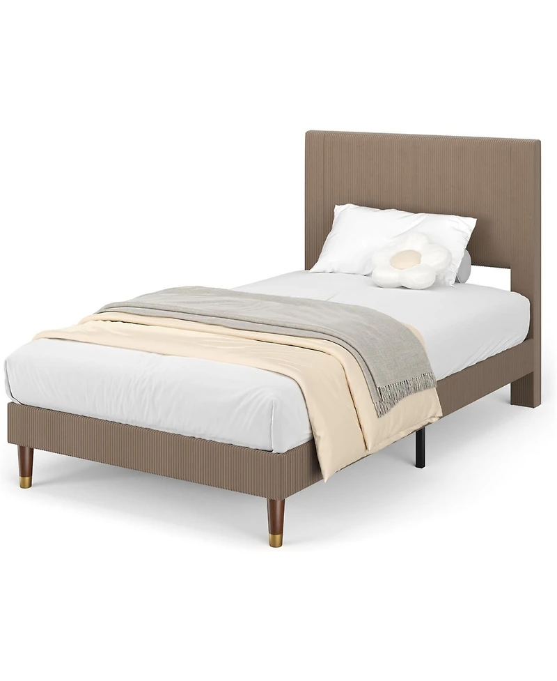 gaomon Bed Frame with Headboard, Corduroy Upholstered Platform Wooden Slats Support - No Box Spring Needed & Noise Free, Easy Assembly