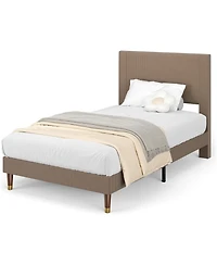 gaomon Bed Frame with Headboard, Corduroy Upholstered Platform Wooden Slats Support - No Box Spring Needed & Noise Free, Easy Assembly