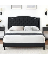 gaomon Queen Upholstered Platform Bed Frame, Frame with Adjustable Button-Tufted Wing Back Headboard, Heavy-Duty Slats Support