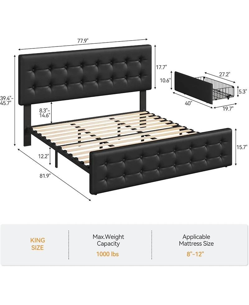 gaomon Bed Frame with 4 Storage Drawers and Headboard