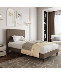 gaomon Twin Corduroy Upholstered Platform Bed Frame with Headboard, Wooden Slats, Compact Design for Apartments