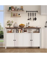 gaomon 55" Farmhouse Buffet Sideboard Cabinet, Large Wood Storage with 4 Doors & Adjustable Shelves, Coffee Bar for Kitchen, Dining Room