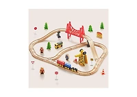 Tiny Land Wooden Track Trains Set for Kids 55 Pcs