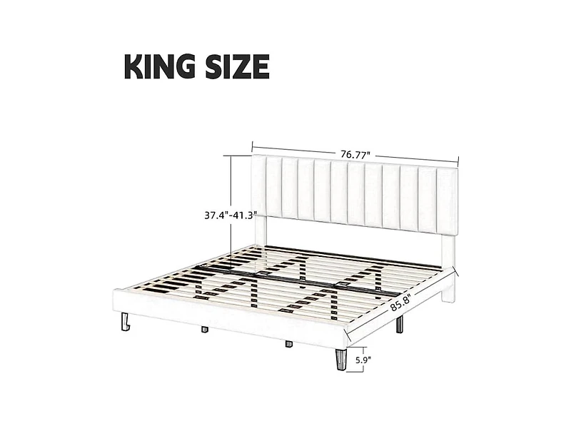 gaomon Size Velvet Upholstered Platform Bed Frame with Adjustable Tufted Headboard, No Box Spring Needed