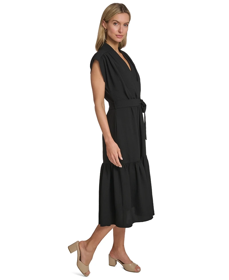 Calvin Klein Women's Tiered Belted Surplice Dress