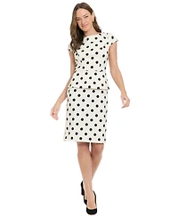 London Times Petite Boat Neck Polka-Dot Sheath Dress