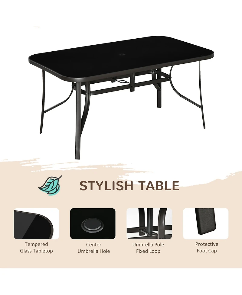 Outsunny Patio Dining Set for Six, Table & Chairs w/ Umbrella,