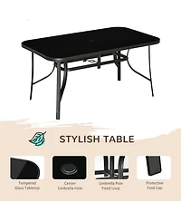 Outsunny Patio Dining Set for Six, Table & Chairs w/ Umbrella,