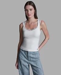 Bcbg Women's Cap-Sleeve Lace Trim Detail Scallop Neck Camisole Top