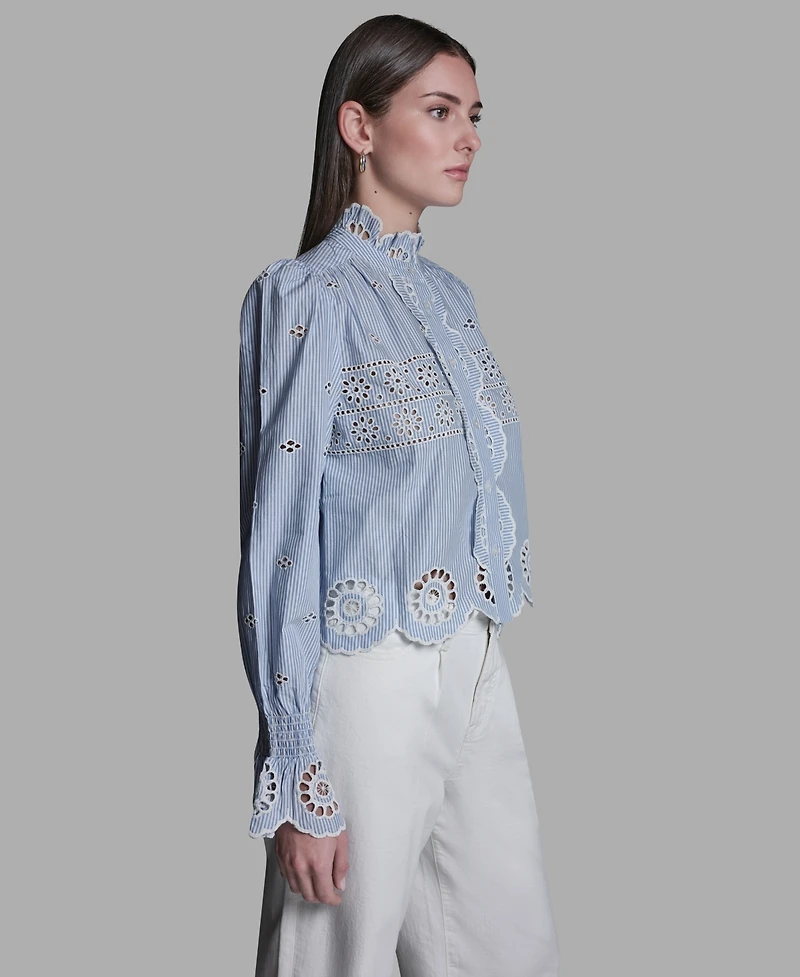 Bcbg Women's Collared Neck Scallop Hem Top