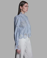 Bcbg Women's Collared Neck Scallop Hem Top