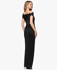 Betsy & Adam Petite Lace Off-the-Shoulder Ball Gown