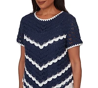 Alfred Dunner Petite Chevron Crochet Short-Sleeve Top
