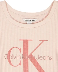 Calvin Klein Girls' 7-16 Ck Logo Chunky Rib Short-Sleeve Top