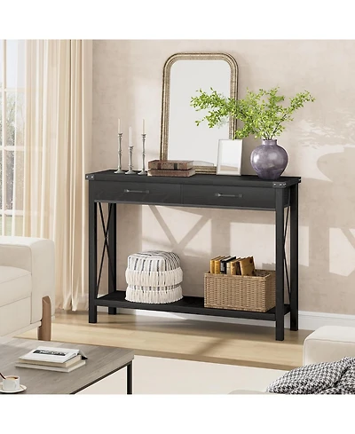 gaomon Console Table with 2 Drawers, Farmhouse Sofa Storage Shelf, Accent Wood Entryway for Living Room, Hallway