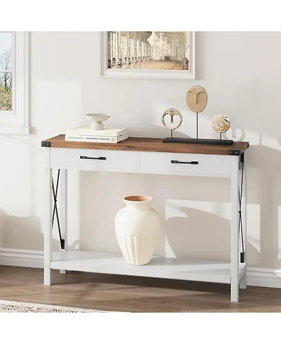 gaomon Console Table with 2 Drawers, Farmhouse Sofa Table with Storage Shelf, Accent Wood Entryway Table for Living Room, Hallway