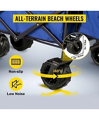 Mecale Extra Large Folding Wagon with Removable Canopy & Rear Storage, All-Terrain Utility Cart, Blue