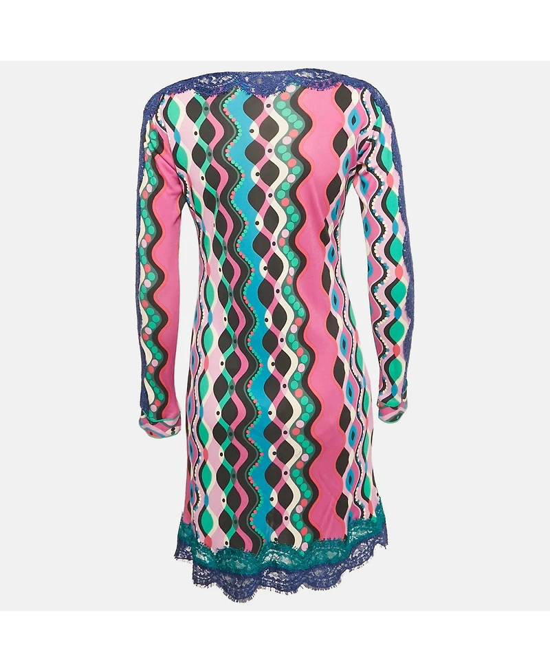 Pre-Owned Emilio Pucci Women's Printed Jersey Lace Detail Mini Dress
