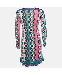 Pre-Owned Emilio Pucci Women's Printed Jersey Lace Detail Mini Dress