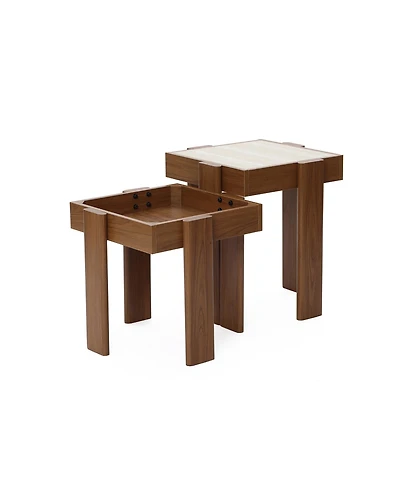 LuxenHome 2-Tier Farmhouse Side Table, Engineered Wood Sofa or Bedside Storage Stand