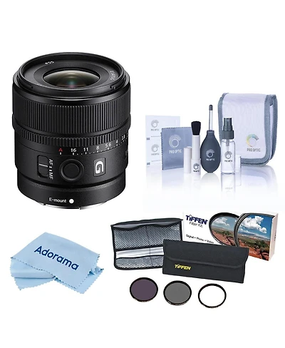 Sony E 15mm f/1.4 G Lens, Bundle with 55mm Essentials Filter Kit, Cleaning Kit and Cleaning Cloth