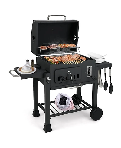 Ecooso 24-Inch Barrel Charcoal Grill with 2 Folding Side Tables and 544 sq.in Cooking Area