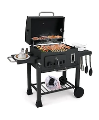 Ecooso 24-Inch Barrel Charcoal Grill with 2 Folding Side Tables and 544 sq.in Cooking Area